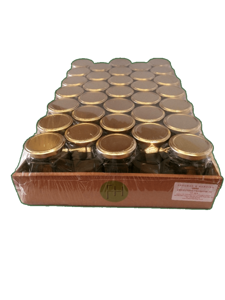 280ml (12oz - 340g) Glass Hex Honey Jar - Pack of 33